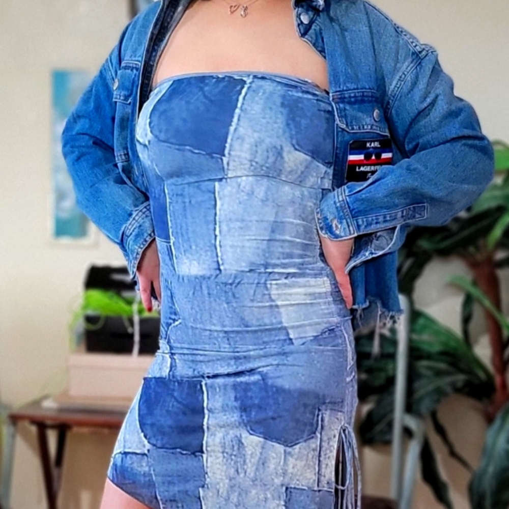 Strapless Denim Dimension mini dress